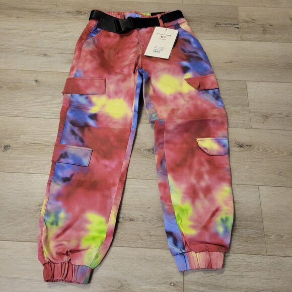 V.I.P. Tie-Dye Cargo Jogger Pants Multicolor Size 3/4 Cotton & Spandex Elastic C - Picture 1 of 8